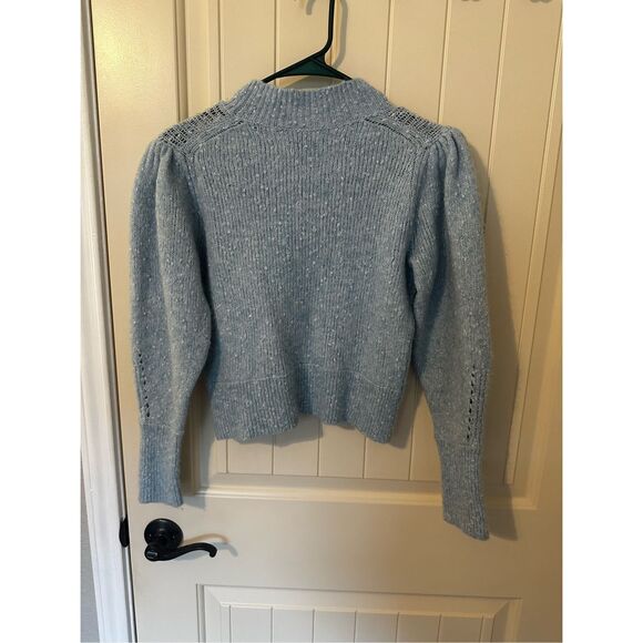 Rebecca Taylor Optic Tweed Balloon Sleeve Blue White Pullover Sweater Size Small - Picture 13 of 16